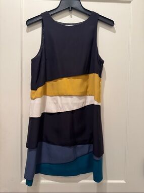 Thread Social Purple/Blue/White/Yellow 100% Silk Shift Dress